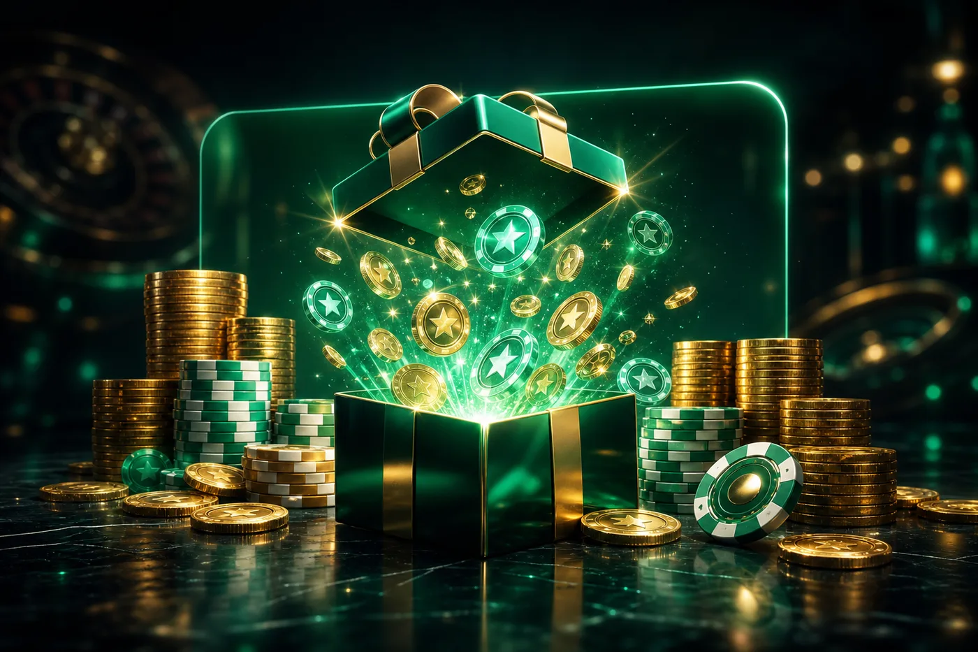 Willkommenspaket von Rooli Casino mit Münzen und Freispielen